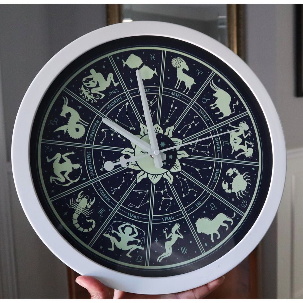 Zodiac Wheel Wall Clock Sun Moon Neon Glow LED Astrology Celestial Horoscope